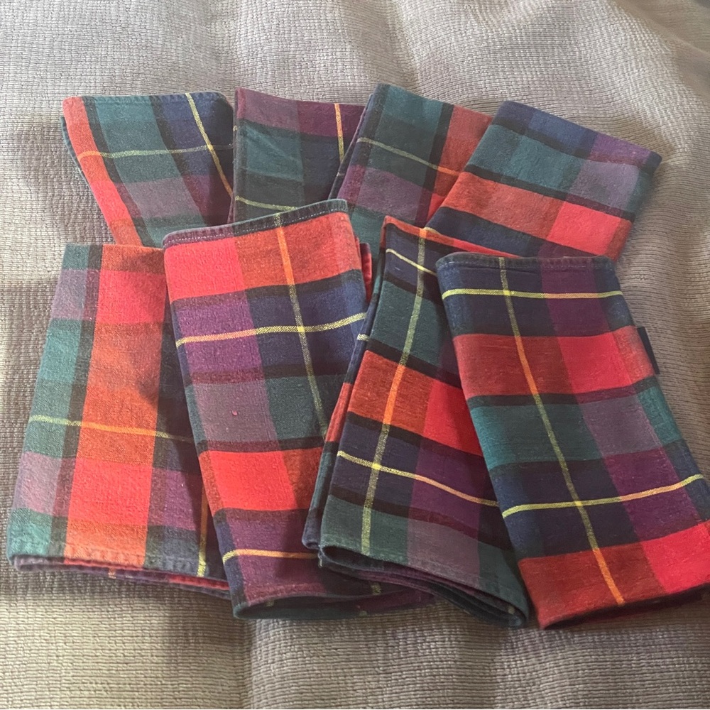 Lot of 8 Ralph Lauren Plaid Cloth Napkins 100% Cotton 18”x18”